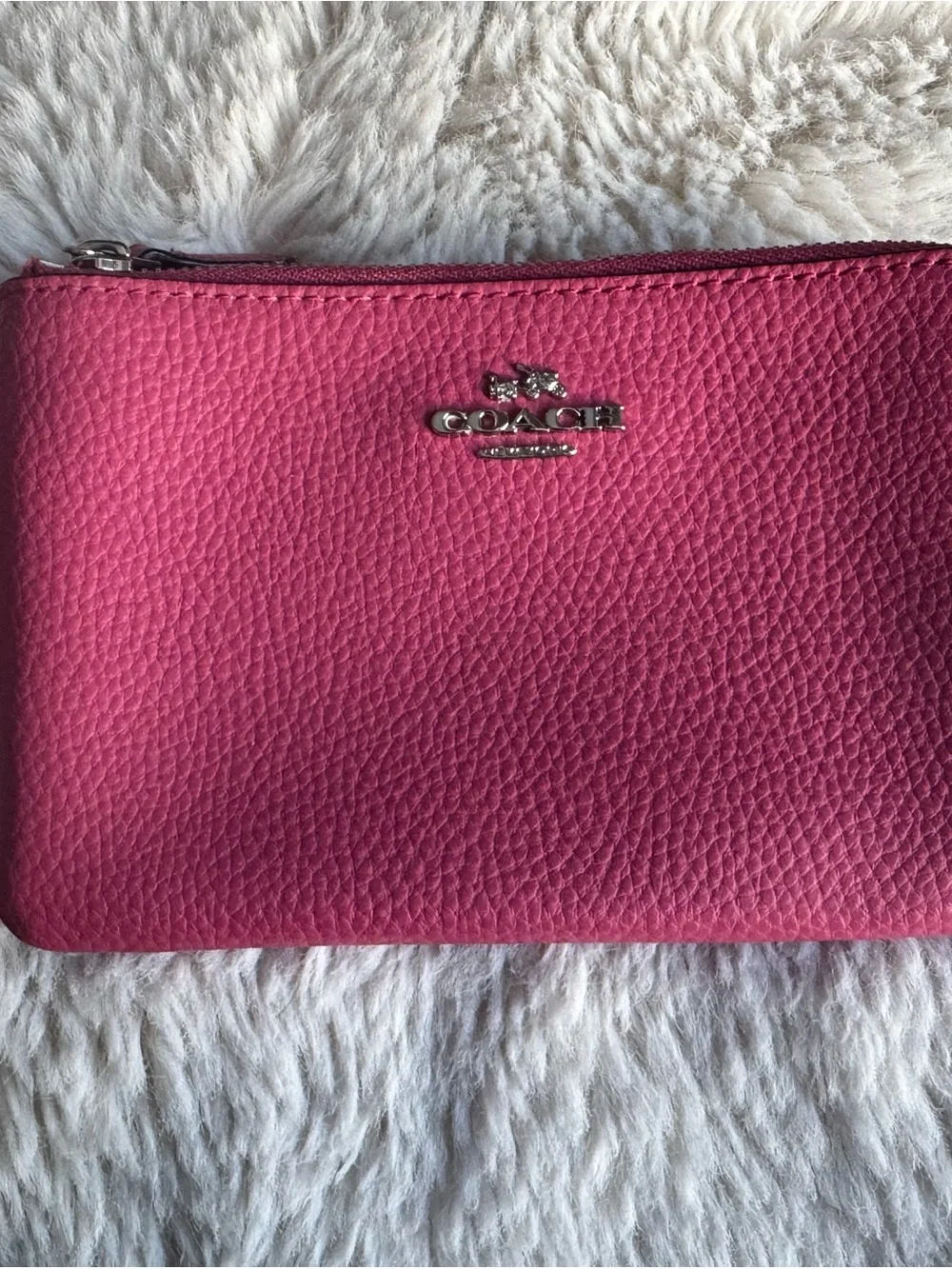 COACH Pink Pebbled Leather Zip Wristlet Pouch